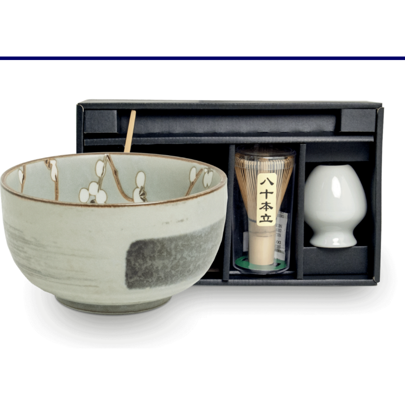 Edo Japan Hanagreen Zestaw do Ceremonii Herbaty Matcha (4 elementy) – Chawan, Chasen i Stojak