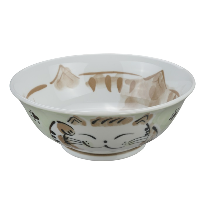 Japońska Ceramiczna Miska do Ramenu Kawaii Fuku Cat Green 1000 ml 