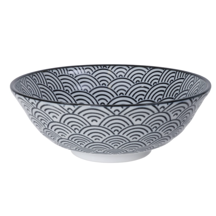 japońska Porcelanowa Miska do Ramenu Tokyo Design Studio Nippon Black Dots Wave 1000ml