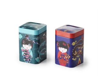Japońska Puszka na Herbatę Kokeshi &amp; Dragon 100g – Metalowa