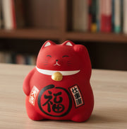 Japoński Kot Szczęścia Skarbonka Maneki-neko Czerwony 11 cm