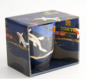 Japoński Kubek Porcelanowy Kawaii Goldfish Blue 380 ml – Złote Rybki w Głębi Oceanu