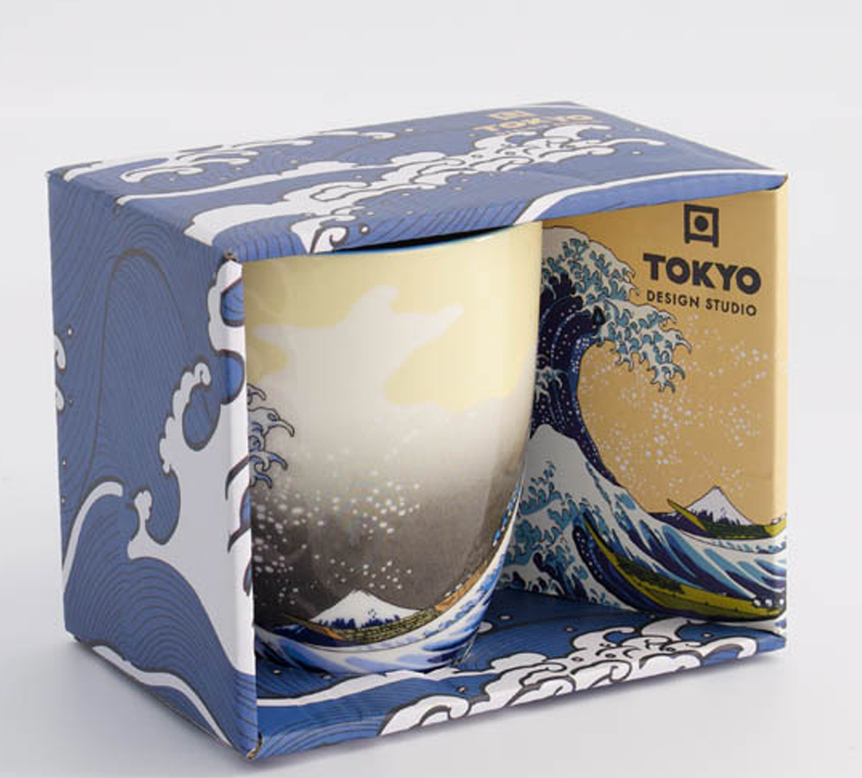 Japoński Kubek Porcelanowy Kawaii Hokusai Wielka Fala 380 ml&nbsp;