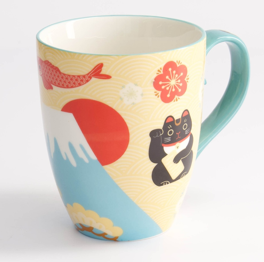 Japoński Kubek Porcelanowy Kawaii Japan 380 ml w Pudełku – Symbole Japonii w Uroczym Wydaniu