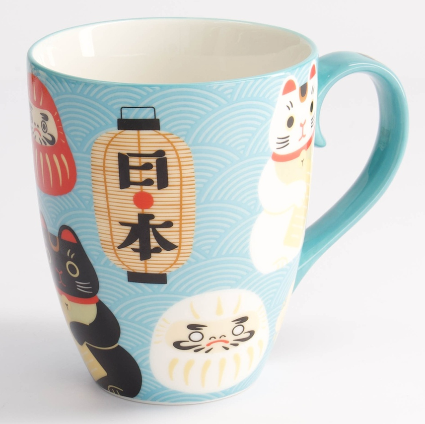Japoński Kubek Porcelanowy Kawaii Japan Blue 380 ml