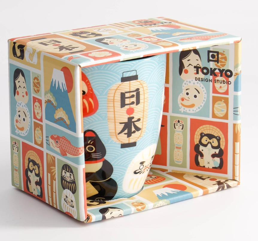 Japoński Kubek Porcelanowy Kawaii Japan Blue 380 ml