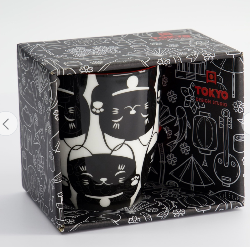 Japoński Porcelanowy Kubek Kawaii Black Lucky Cat 380 ml – Tokyo Design Studio