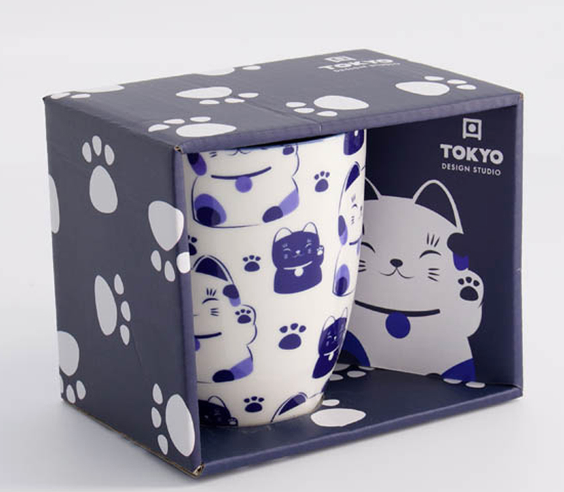 Japoński Porcelanowy Kubek Kawaii Blue Lucky Cat 380 ml – Tokyo Design Studio