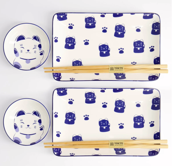 Japoński Zestaw do Sushi dla 2 osób Blue Maneki Neko – Tokyo Design Studio