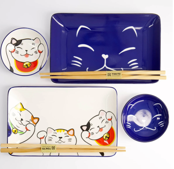 Japoński Zestaw do Sushi dla 2 osób Kawaii Lucky Cat – Tokyo Design Studio