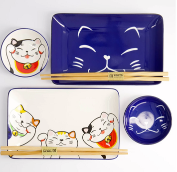 Japoński Zestaw do Sushi dla 2 osób Kawaii Lucky Cat – Tokyo Design Studio