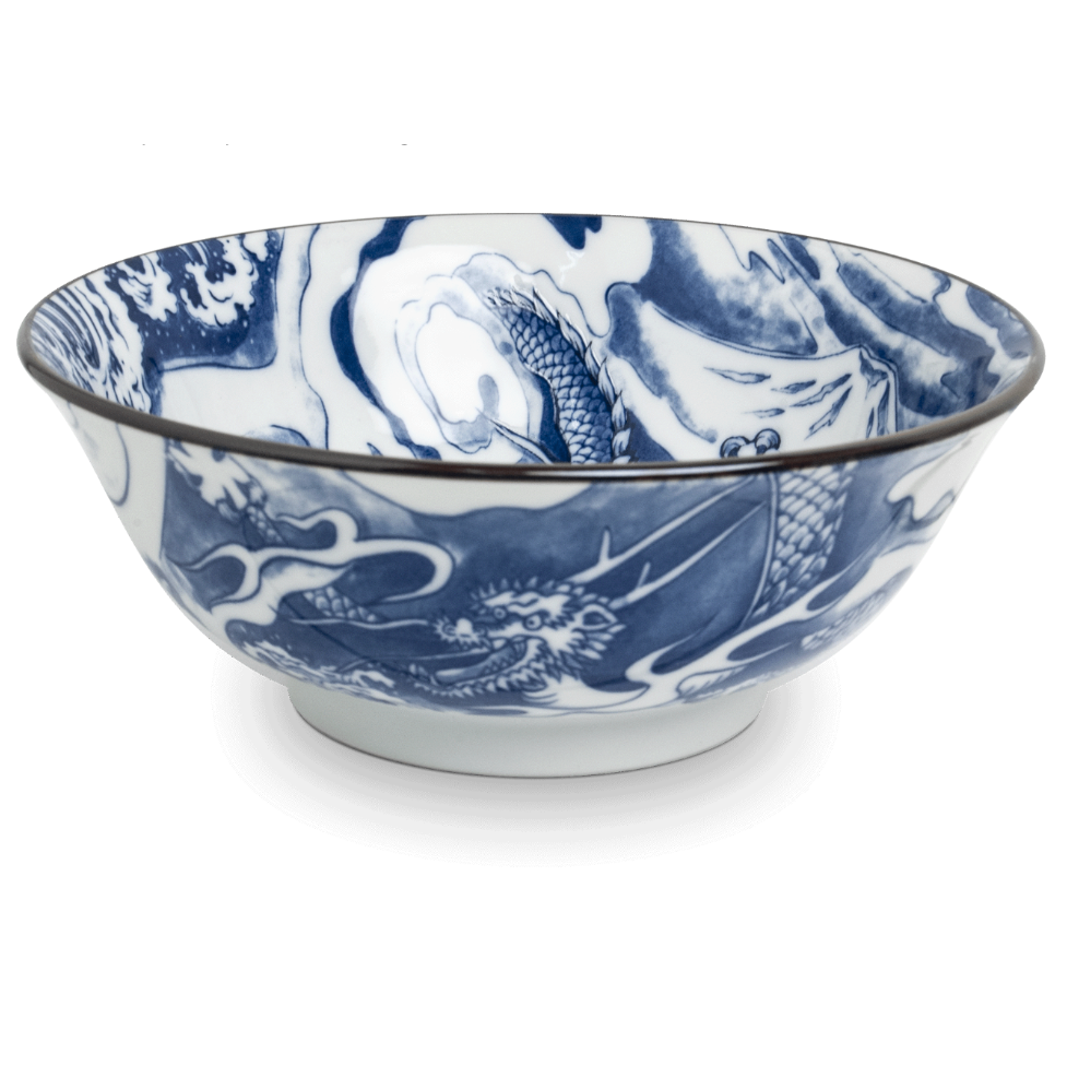Porcelanowa Japońska Miska do Ramenu Dragon Blue 20,5 cm
