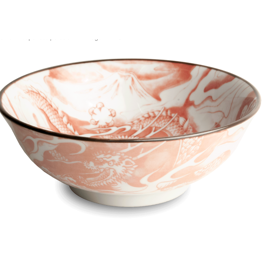 Porcelanowa Japońska Miska do Ramenu Dragon red 20,5 cm