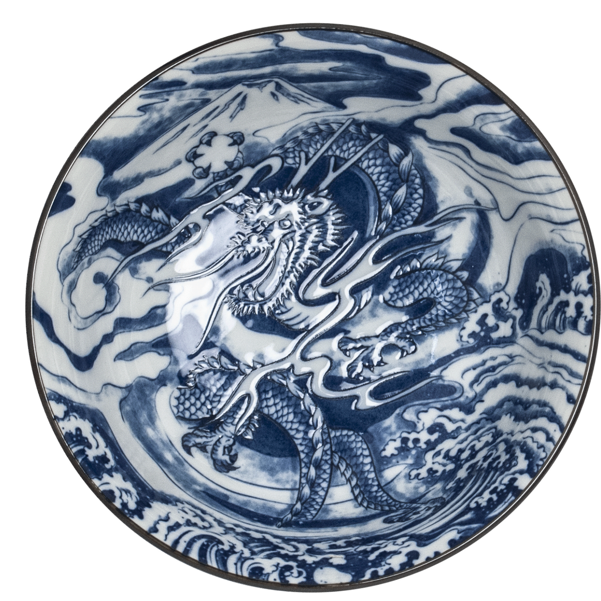 Porcelanowa Japońska Miska do Ramenu Dragon Blue 20,5 cm
