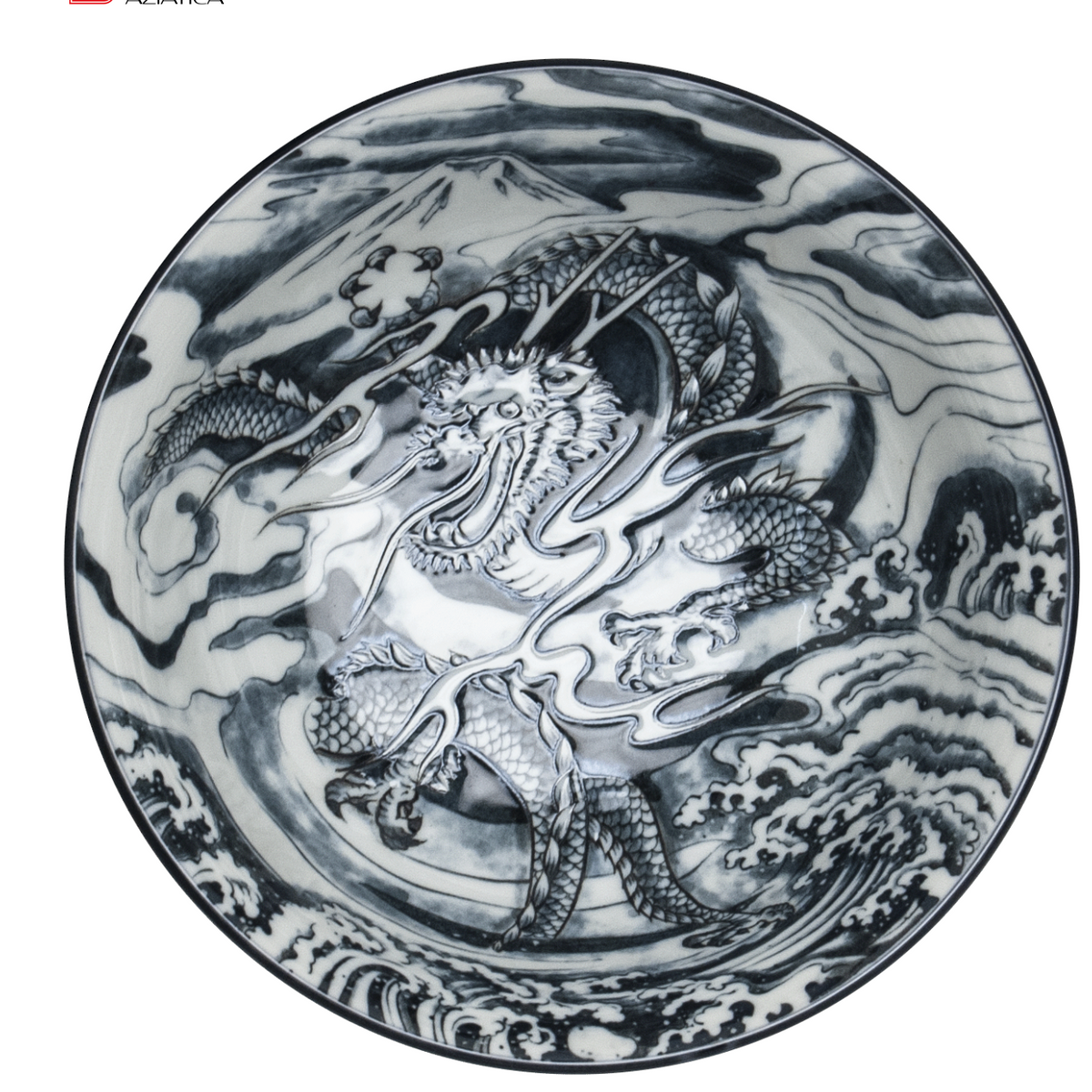 Porcelanowa Japońska Miska do Ramenu Dragon Black 20,5 cm