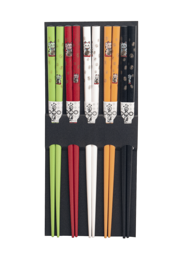 Zestaw bambusowych pałeczek do sushi Maneki-Neko – 5 par

